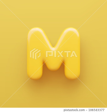 3D Yellow letter M with a glossy surface on a yellow background . 3D Yellow letter M with a glossy surface on a yellow background . 106583377
