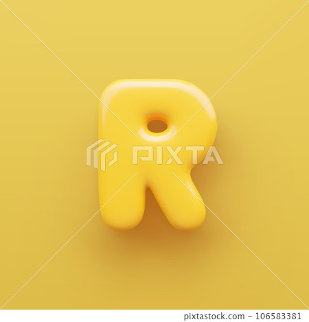 3D Yellow letter R with a glossy surface on a yellow background . 3D Yellow letter R with a glossy surface on a yellow background . 106583381