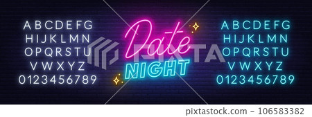 Date Night neon sign on brick wall background. Date Night neon sign on brick wall background. 106583382