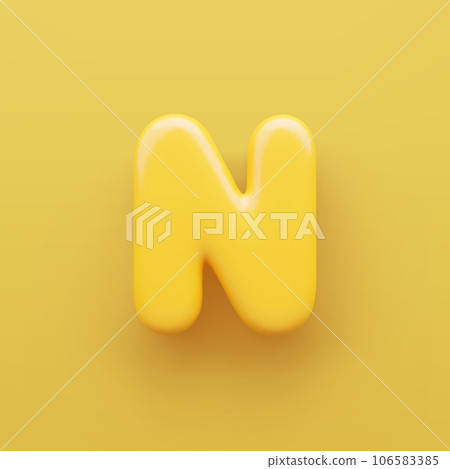 3D Yellow letter N with a glossy surface on a yellow background . 106583385