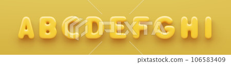 3D Yellow uppercase letters A, B, C, D, E, F, G, H and I a glossy surface on a yellow background . 3D Yellow uppercase letters A, B, C, D, E, F, G, H and I a glossy surface on a yellow background . 106583409