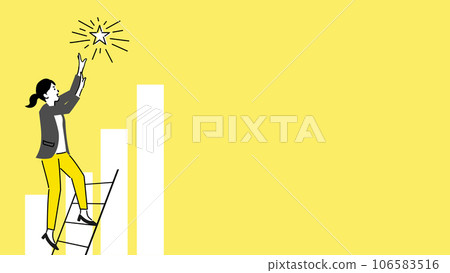 Illustration, vector of a young business woman climbing a ladder to reach the star Illustration, vector of a young business woman climbing a ladder to reach the star 106583516