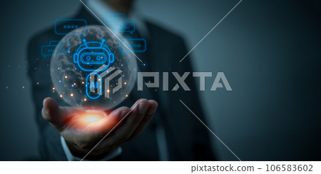 AI Artificial Intelligence and conversational chatbots businesses digital technology interact with applications, including customer service, sales and marketing and big data virtual screen. 106583602