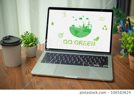 environmental sustainable concepts, renewable energy and conservation to recycling and green living. Reduce carbon dioxide and net zero and greenhouse gas emissions. 106583624