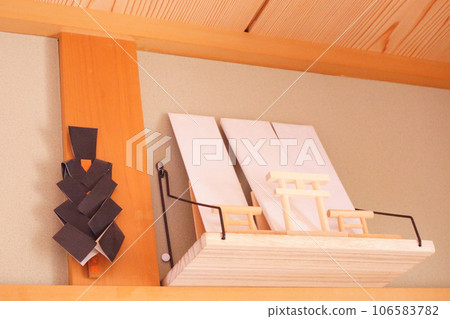 Substitute for a Shinto Altar: Amulets placed on a wall shelf 12 Substitute for a Shinto Altar: Amulets placed on a wall shelf 12 106583782