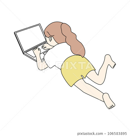 臉朝下趴在電腦上的女孩 臉朝下趴在電腦上的女孩 106583895