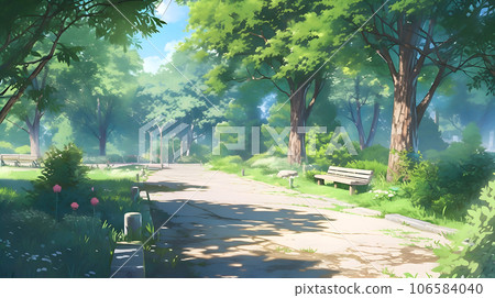 Bench in a green park - Stock Illustration [106584040] - PIXTA