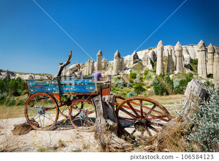 Decorated carriage in Love Valley in Cappadocia. Popular touristic area in Turkey 106584123
