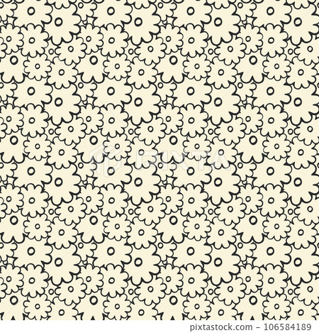 Chamomile floral seamless pattern. Doodle hand drawn cartoon graphic daisy flowers. Cute simple design. Black and white cream background 106584189