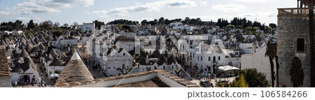 Scenic view over the historic Trulli district in Alberobello, Southern Italy 106584266