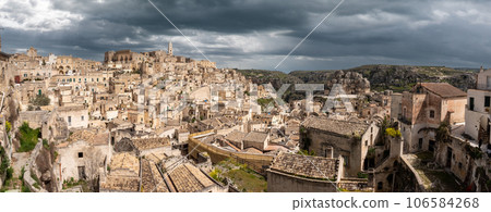 Scenic view of famous historic downtown Matera in Southern Italy 106584268