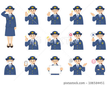 女警官面部表情和手勢插圖素材集 106584451