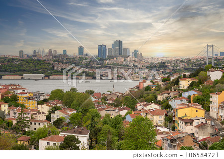 Cityscape of Istanbul, Turkey before sunset, with skyline including Bosphorus, tall buildings and Bosphorus Bridge Cityscape of Istanbul, Turkey before sunset, with skyline including Bosphorus, tall buildings and Bosphorus Bridge 106584721