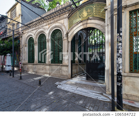 Gate of the Galata Mevlevihanesi Muzesi, a 15th century former dervish lodge in Istiklal street, Istanbul, now a museum Gate of the Galata Mevlevihanesi Muzesi, a 15th century former dervish lodge in Istiklal street, Istanbul, now a museum 106584722