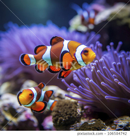 lifestyle photo clown fish in an aquarium - AI MidJourney lifestyle photo clown fish in an aquarium - AI MidJourney 106584742