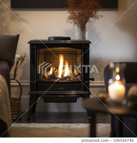 lifestyle photo gas stove with flame showing flame - AI MidJourney 106584746