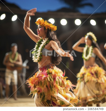 lifestyle photo women hula dancers in hawaii on stage - AI MidJourney lifestyle photo women hula dancers in hawaii on stage - AI MidJourney 106584749