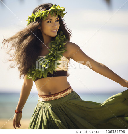 lifestyle photo women hula dancers in hawaii on - Stock