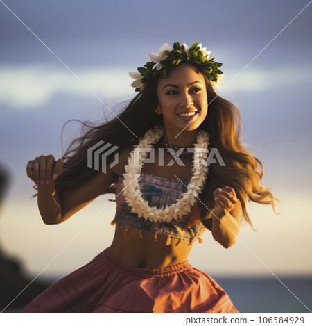 lifestyle photo women hula dancers in hawaii on - Stock