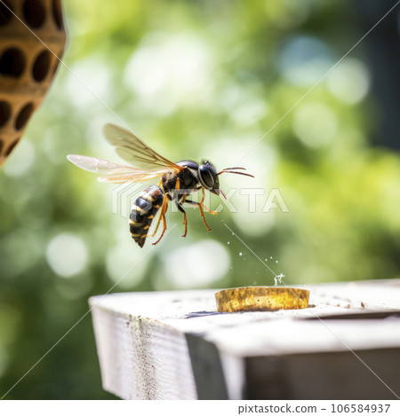 lifestyle photo closeup potter wasp flying near feeder - AI MidJourney 106584937
