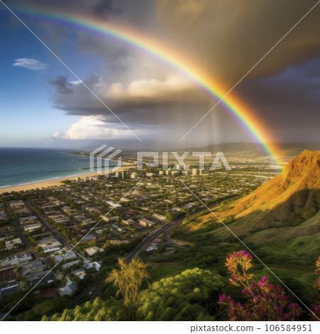 lifestyle photo rainbow over honolulu on oahu - AI MidJourney 106584951