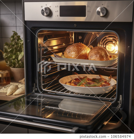 lifestyle photo home kitchen oven baking bread - AI MidJourney lifestyle photo home kitchen oven baking bread - AI MidJourney 106584974