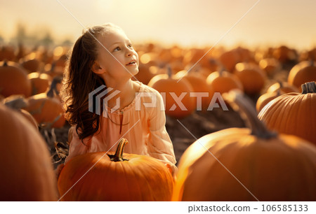 girl with orange pumpkins in the field girl with orange pumpkins in the field 106585133