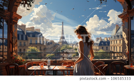 Woman sitting in a Paris cafe 106585333