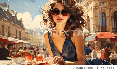 Woman sitting in a Paris cafe 106585334