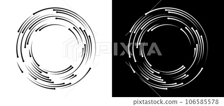 Abstract background with lines and dots in circle. Art design spiral as logo or icon. Black lines on a white background and white lines on the black side. 106585578