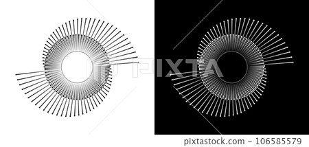 Abstract background with lines and dots in spiral. Art design spiral as logo or icon. Black lines on a white background and white lines on the black side. Abstract background with lines and dots in spiral. Art design spiral as logo or icon. Black lines on a white background and white lines on the black side. 106585579