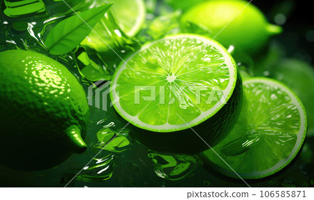 Close-up of vibrant lime slices adorned with... - Stock Illustration ...