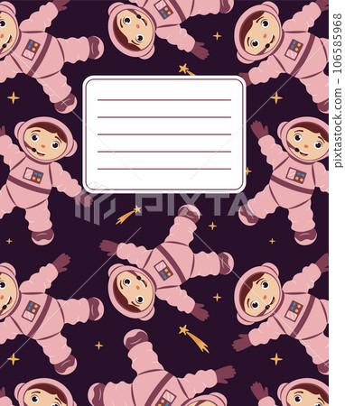 Cover design for notebooks, planners with the image of a cute astronaut. Space travel.  Vector illustration in cartoon style. 106585968