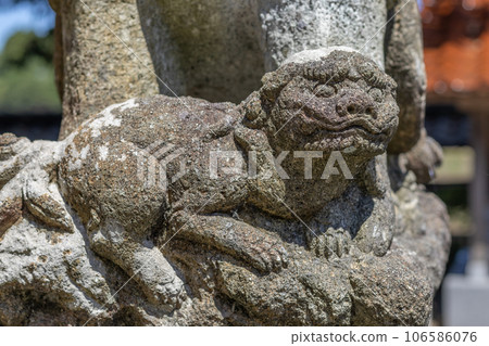 Komainu, or lion-dog (public art) cub at Kashima Shrine, Japan. 106586076