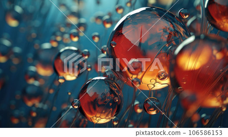 Glass texture with bubbles of amber color, cracks and scratches, semi transparent, glass illuminated from the back. High quality illustration 106586153