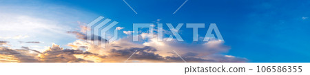 Dramatic panorama sky with cloud on sunrise and sunset time. 106586355