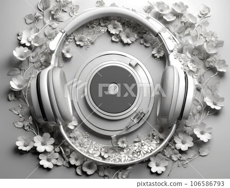 Headphones and flowers. 106586793