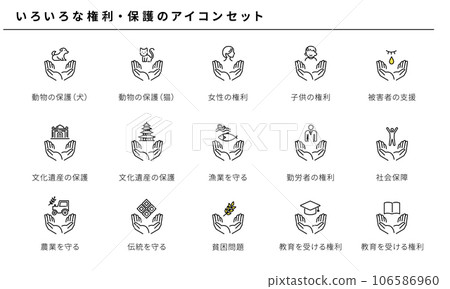 Simple icon set of various rights and protection, vector 106586960