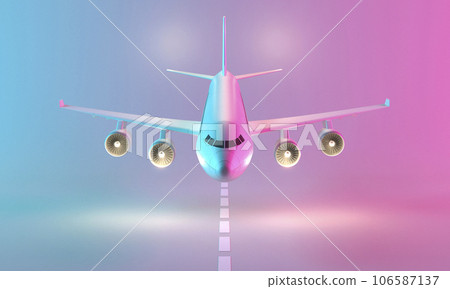 Airplane in neon pink-blue light. 3d rendering Airplane in neon pink-blue light. 3d rendering 106587137