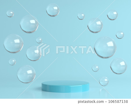 Blue round stage, podium and glass bubbles in blue studio. 3d rendering 106587138
