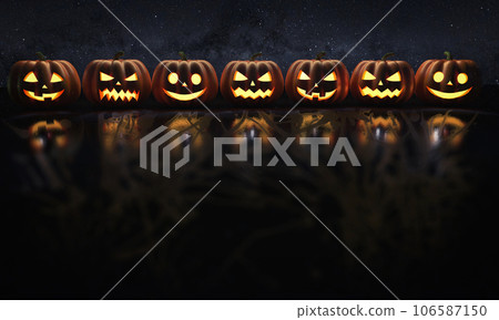 Halloween Pumpkins faces. 3d rendering. Elements of this image furnished by NASA Halloween Pumpkins faces. 3d rendering. Elements of this image furnished by NASA 106587150