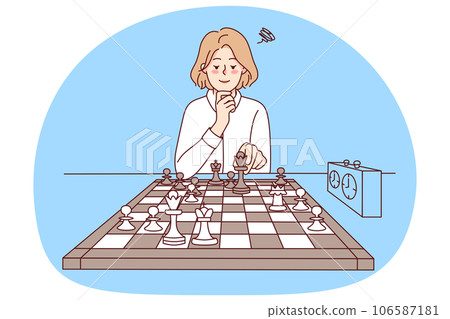 Clever girl playing chess 106587181