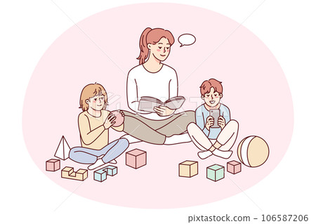 Mother relax with children at home Mother relax with children at home 106587206