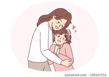 Happy mother hugging small daughter Happy mother hugging small daughter 106587254