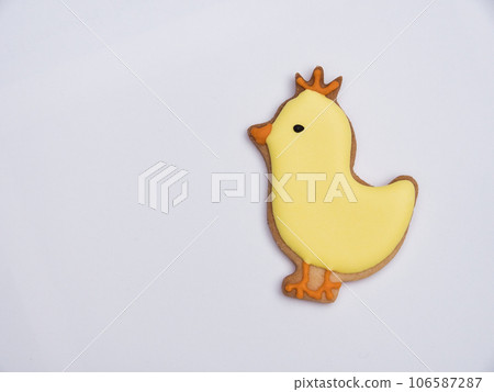 Easter cookies isolated on white background. chick. Lying flat. View from above Easter cookies isolated on white background. chick. Lying flat. View from above 106587287