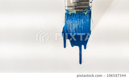brush with blue paint on a white background 106587344