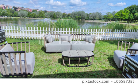 garden furniture near the pond 106587385