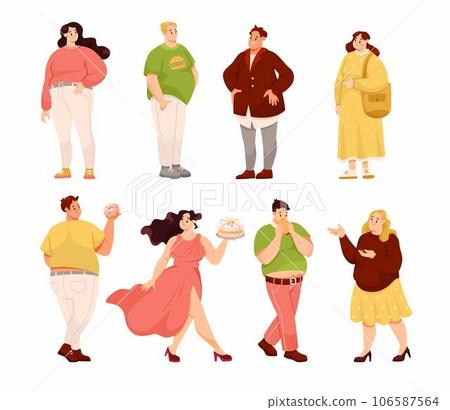 Fat People Characters with Full Body and Obesity Vector Set 106587564