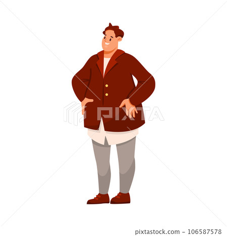 Fat Man Character with Full Body and Obesity Standing and Smiling Vector Illustration Fat Man Character with Full Body and Obesity Standing and Smiling Vector Illustration 106587578
