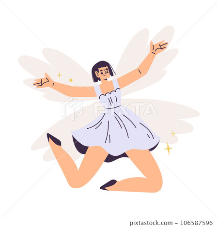 Beautiful Woman Fairy with Wings in Dress Fluttering Around Vector Illustration 106587596